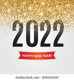 Gold glitter Happy New Year 2022 Christmas in black