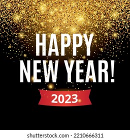 Gold glitter Happy new year 2023 christmas background in black