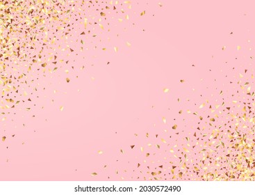 Gold Glitter Happy Vector Pink Background. Anniversary Rain Wallpaper. Yellow Triangle Christmas Postcard. Splash Falling Card.