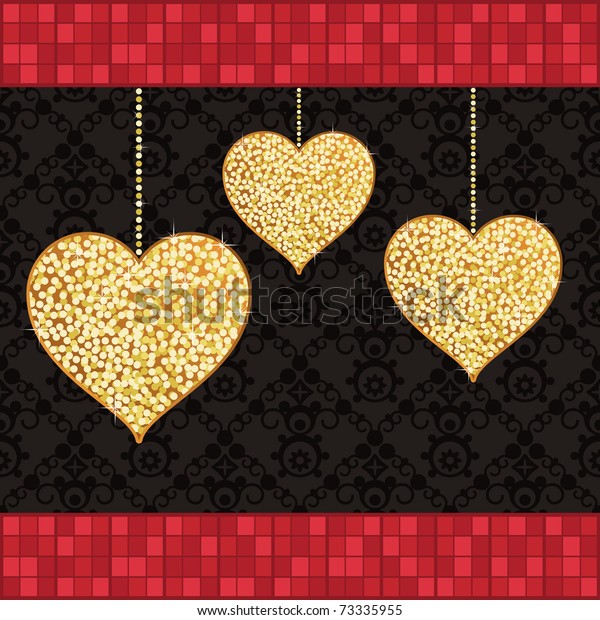 Gold Glitter Heart Decorations Black Red Stock Vector Royalty