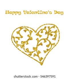  Gold glitter heart. Doodle. Valentine's Day banner, card, poster