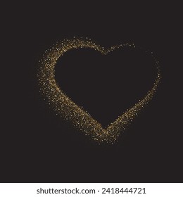 Gold glitter heart frame. Luxury shimmer heart shape border. Sparkling symbol of love. Golden sand award sticker. Magical tag for Valentines Day, wedding card, invitation. Vector illustration, EPS 10.