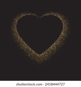 Gold glitter heart frame. Luxury shimmer heart shape border. Sparkling symbol of love. Golden sand award sticker. Magical tag for Valentines Day, wedding card, invitation. Vector illustration, EPS 10.