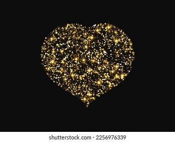 Gold glitter heart with glowing and shiny effect on dark background. Symbol of Love. Vector illustration