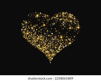 Gold glitter heart with glowing and shiny effect on dark background. Symbol of Love. Vector illustration