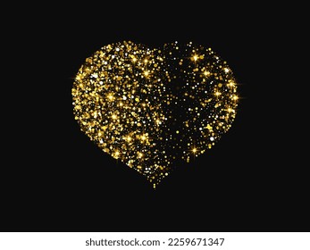 Gold glitter heart with glowing and shiny effect on dark background. Symbol of Love. Vector illustration