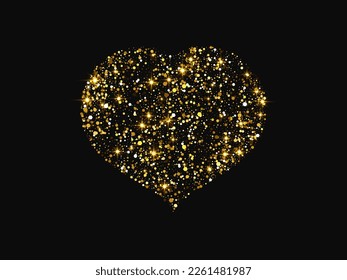 Gold glitter heart with glowing and shiny effect on dark background. Symbol of Love. Vector illustration