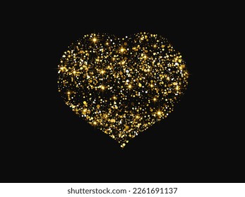 Gold glitter heart with glowing and shiny effect on dark background. Symbol of Love. Vector illustration