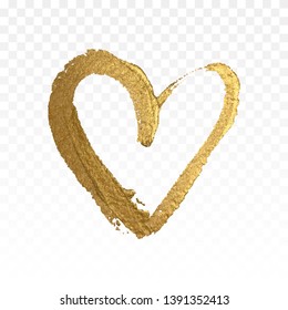Gold glitter heart isolated on white.  Paint brush vector texture