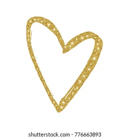 Gold glitter heart isolated over white background. Vector illustration. Happy Valentines Day golden glamour design element.