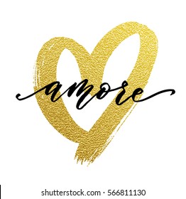 Gold glitter heart and Love text in italian on white premium for Valentines day card