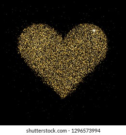 Gold glitter heart shape. Transparent light effect vector illustration