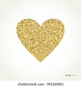 Gold glitter heart  sign sparkles isolated on white background. Gold sparkles and glitter vector illustration. Design for wedding card, valentine, save the date.