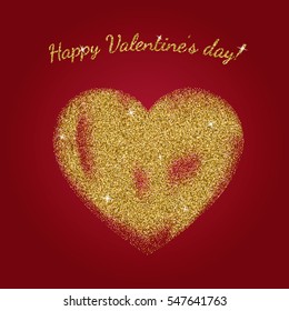 Gold glitter heart sign with sparkles isolated on red background. Gold sparkles and glitter vector illustration.
Valentine's day greeting card. Design for wedding card, valentine, save the date. 