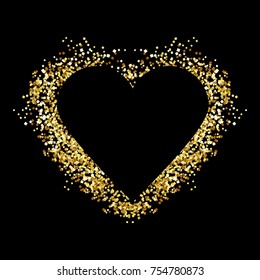 Gold glitter heart sign sparkles isolated on white background. Gold sparkles and glitter vector illustration. Design for wedding card, valentine, save the date.
