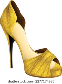 Gold Glitter High Heel Shoe Lady Party Isolated Clipart Illustration