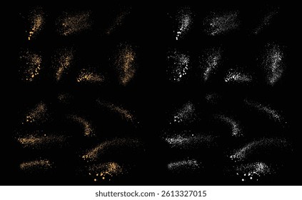 Gold glitter illustration collection. Festive set of luxury sparkle light effect golden color gold glitter lighting background