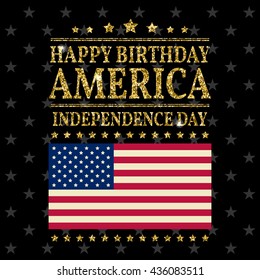 Gold glitter Independence day USA greeting card, flyer. July fourth poster. Patriotic banner for website template. Usable for 4th of July greeting card, banner, background, logo. Vector illustration.