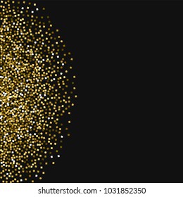 Gold glitter. Left semicircle on black background. Resplendent vector illustration.