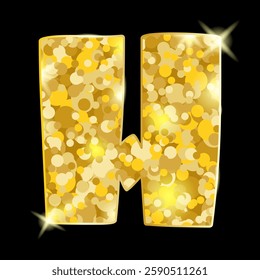 Gold glitter letter H. letter H isolated on black background. Vector illustration.