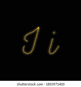 Gold glitter letter I, star sparkle trail font on dark background