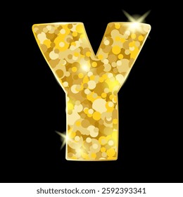 Gold glitter letter Y. letter Y isolated on black background. Vector illustration.