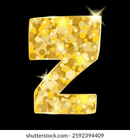 Gold glitter letter Z. letter Z isolated on black background. Vector illustration.