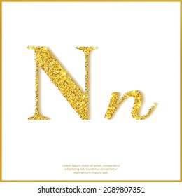 Gold glitter letters against a white background