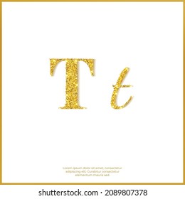 Gold glitter letters against a white background