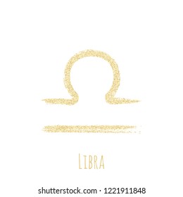 Gold glitter Libra zodiac symbol vector, hand painted horoscope sign. Astrological icon isolated. Libra astrology zodiac sign gold clip art.