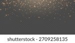 Gold glitter light banner. Magic dust background. Star particle bg. Christmas Holiday golden confetti. Fairy bulb. Glow shine bokeh. Winter Celebration frame. Luxury party. Vector illustration.