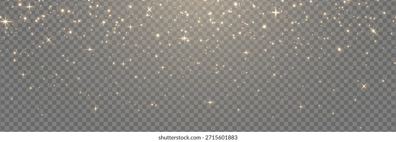 Anuncio ligero del brillo del oro. Fondo de polvo mágico. Bolsa de partículas estelares. Navidades Festiva confeti dorado. Bombilla de hadas. Brillo bokeh. Marco de la celebración del invierno. Fiesta de lujo. Ilustración vectorial.