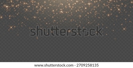 Gold glitter light banner. Magic dust background. Star particle bg. Christmas Holiday golden confetti. Fairy bulb. Glow shine bokeh. Winter Celebration frame. Luxury party. Vector illustration.