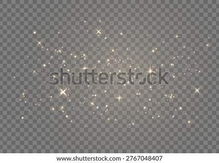 Gold glitter light banner. Magic dust background. Luxury party. Star particle bg. Christmas Holiday golden confetti. Fairy bulb. Glow shine bokeh. Winter Celebration frame. Vector illustration.