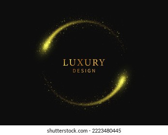 Gold glitter light circle on black background. Vector light effect