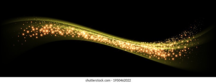 Gold glitter light. Golden glittering confetti border frame. Glistering dust sparkle background. Vector magic pattern