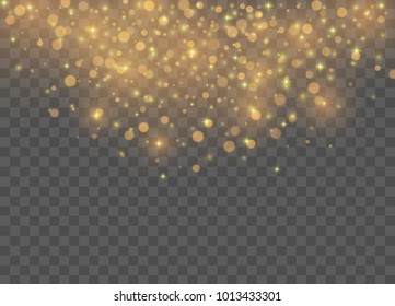 Gold glitter lights background. Transparent light effect. Abstract vector illustration