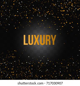 gold glitter luxury greeting rich card luxury. Vip club sparkling texture in explosion on transparent background.