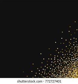 Gold glitter. Messy bottom right corner on black background. Great vector illustration.