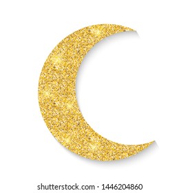 Gold glitter moon icon of Crescent Islamic isolated on white background. Vector Illustration EPS10