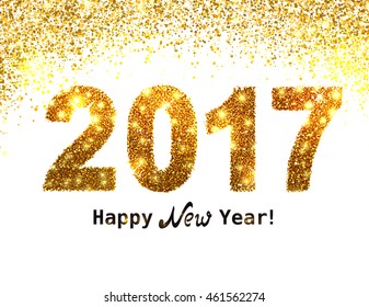 The gold glitter New Year 2017 in modern style.  