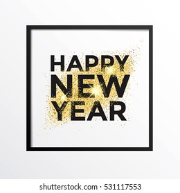 Gold glitter New Year greeting card on white background. Gold dust background for canvas print, decoration, banner, advertising, Headers, etc. Vector illustration