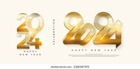 gold glitter number 2024. greeting and celebration design with elegant and luxurious gold color. happy new year 2024 vector design for banner, poster, calendar and more.