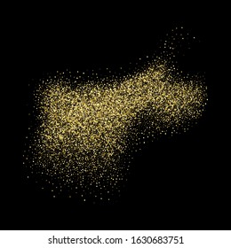 Gold glitter on a black background. Design element.