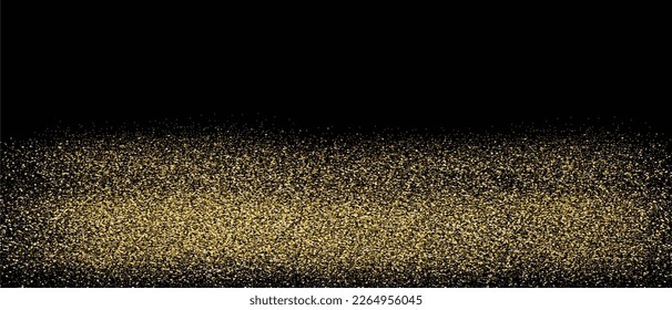 Gold glitter on black background, vector. Golden glitter background for greeting card, wallpaper and banner. Backdrop for brochure, vip flyer and brush stroke. Abstract concept, vector illustration