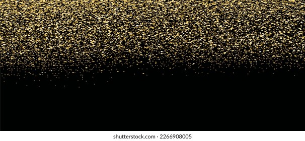 Gold glitter on black background, vector. Golden glitter background for greeting card, wallpaper and banner. Backdrop for brochure, vip flyer and brush stroke. Abstract concept, vector illustration