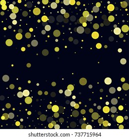 Gold glitter on a black background. Explosion of confetti. Vector festive background. Snow falling texture. Abstract element of design for new year, christmas, birthday, wedding cards, banners, poster