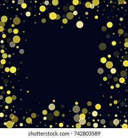 Gold glitter on a black background. Explosion of confetti. Vector festive background. Snow falling texture. Abstract element of design for new year, cristmas, birthday, wedding cards, banners, poster.