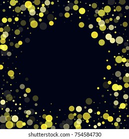 Gold glitter on a black background. Explosion of confetti. Vector festive background. Snow falling texture. Abstract element of design for new year, cristmass, birthday, wedding cards, banners, poster