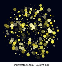Gold glitter on a black background. Explosion of confetti. Vector festive background. Snow falling texture. Abstract element of design for new year, cristmass, birthday, wedding cards, banners, poster